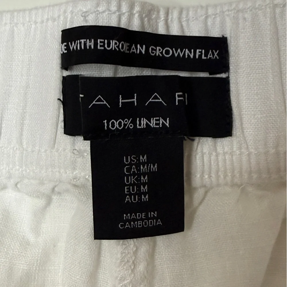 Tahari | Linen Wide Leg Pants w Elastic Waist | White | Size M - Picture 5 of 14